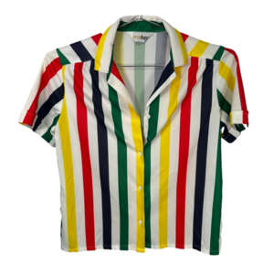 Vintage Button Up Primary Color Striped Blouse 8‎